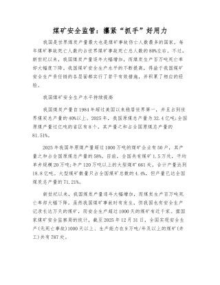煤矿安全监管：攥紧“抓手”好用力