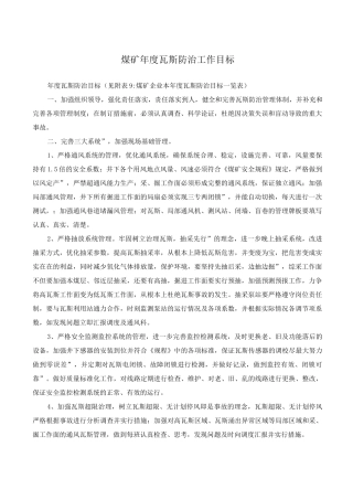煤矿年度瓦斯防治工作目标