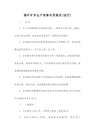 煤矿矿井生产违章处罚规定