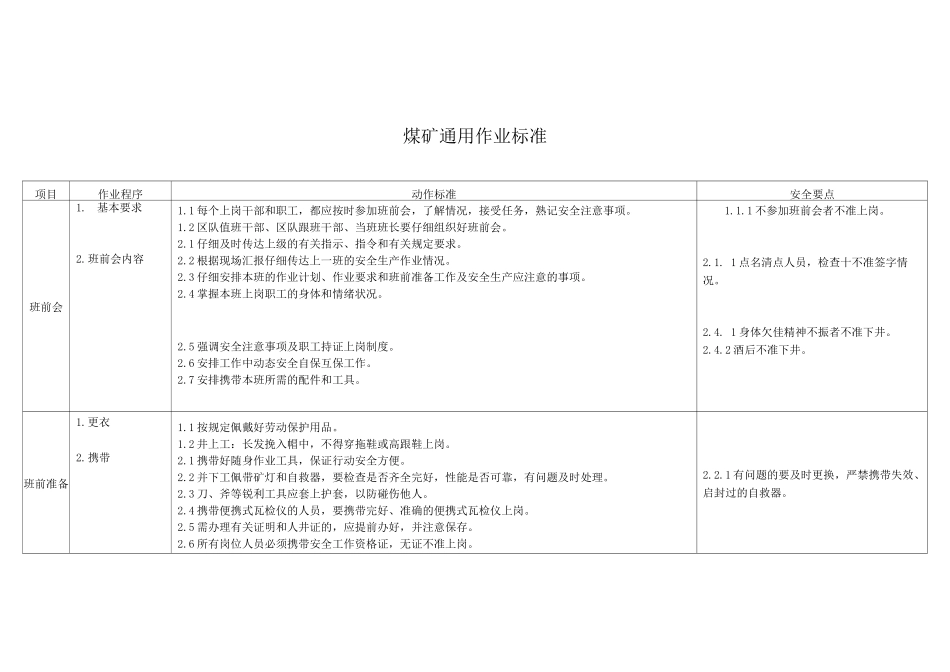 煤矿通用作业标准_第1页