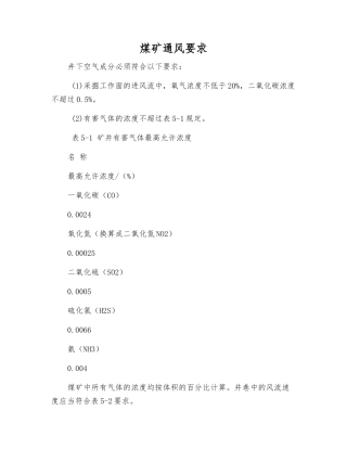 煤矿通风要求