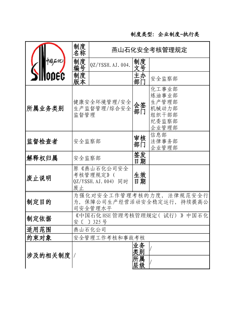 燕山石化安全考核管理规定样本_第1页
