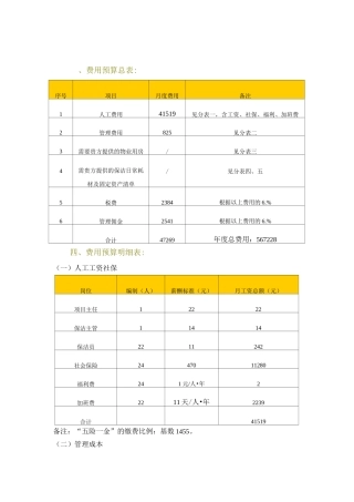物业保洁服务费测算细目及报价
