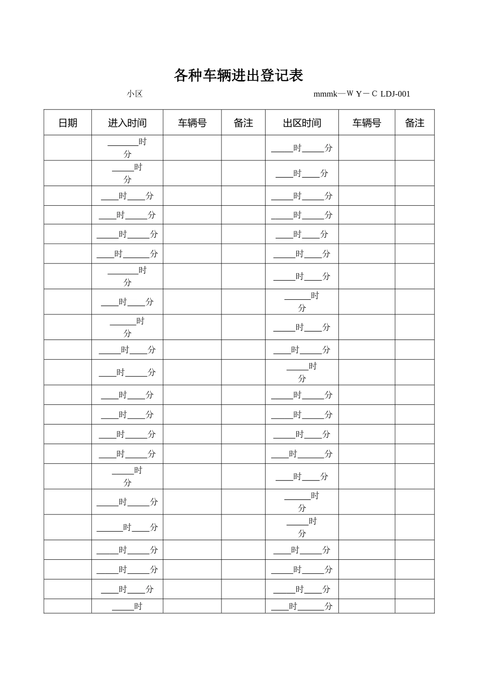 物业公司 各种车辆进出登记表_第1页