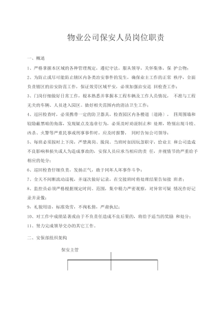 物业公司保安人员岗位职责