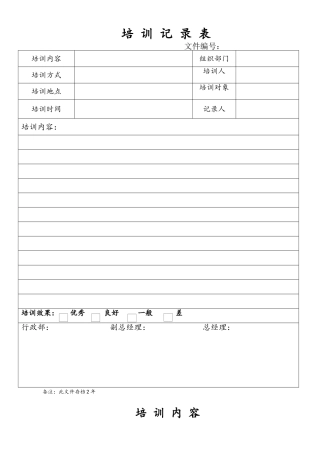 物业公司培训记录表、培训签到表