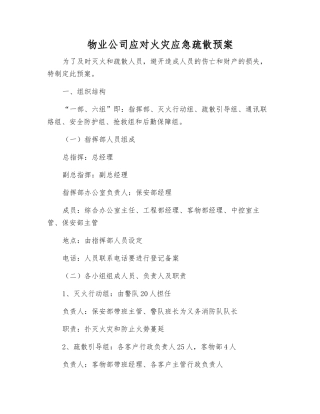 物业公司应对火灾应急疏散预案