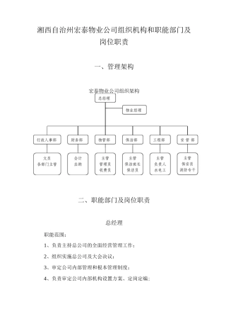 物业公司组织机构和职能部门及岗位职责