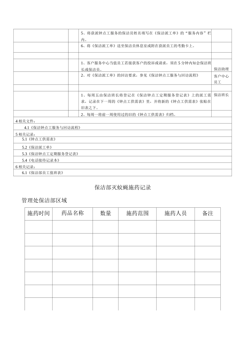 物业单位公司企业标准程序化文件保洁部质量文件保洁钟点工受理与派工流程_第2页