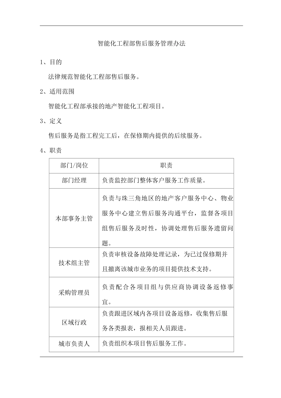 物业单位公司企业管理制度智能化工程部售后服务管理办法_第1页