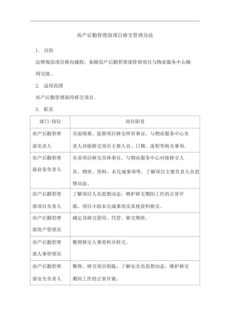 物业单位公司企业管理制度房产后勤管理部项目移交管理办法