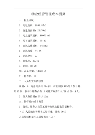 物业单位公司企业管理制度物业经营管理成本测算