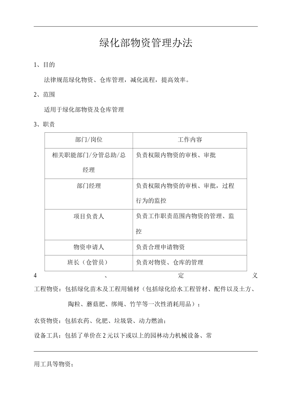 物业单位公司企业管理制度绿化部物资管理办法_第1页
