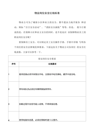 物业岗位安全红线标准