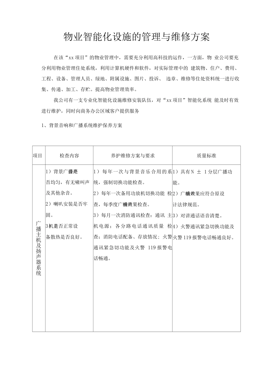 物业智能化设施的管理与维修方案_第1页