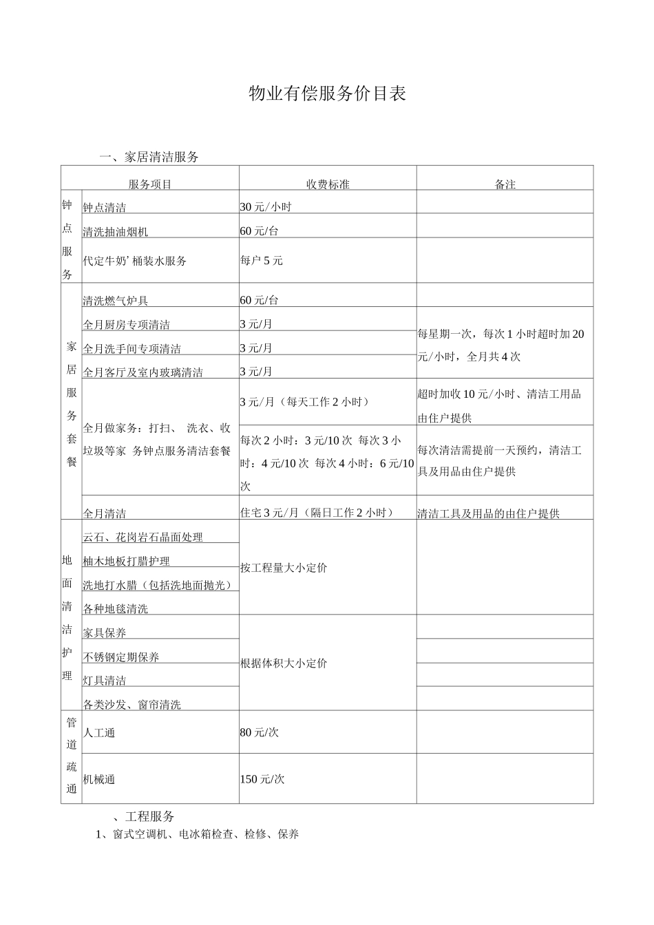 物业有偿服务价目表(2)_第1页