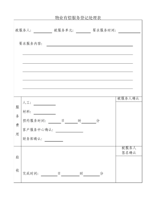 物业有偿服务登记处理表