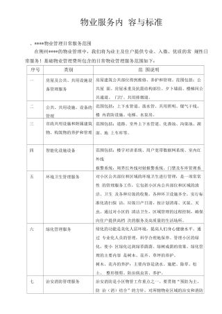 物业服务内容与标准