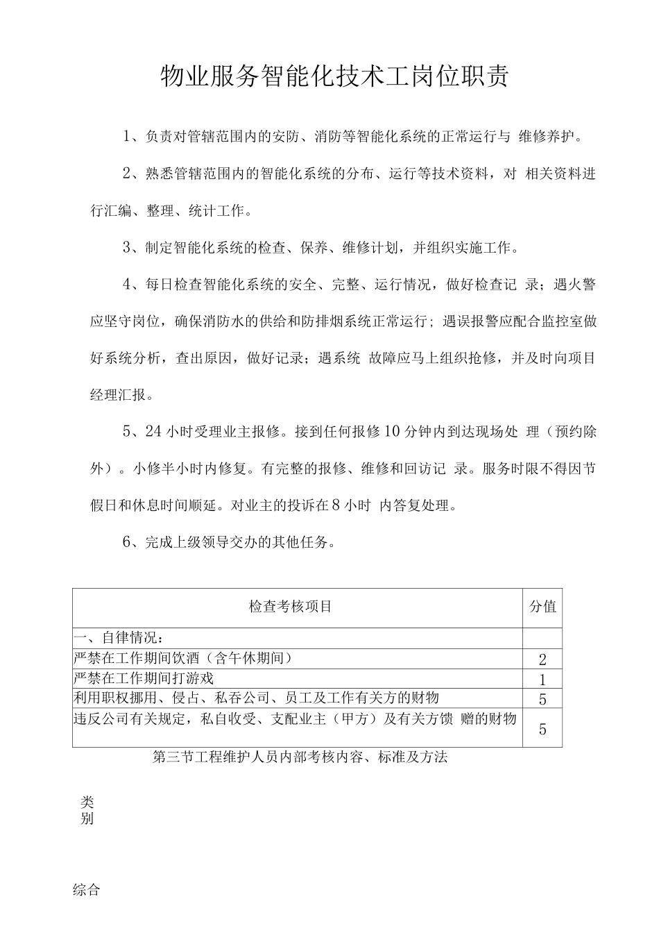 物业服务智能化技术工岗位职责_第1页