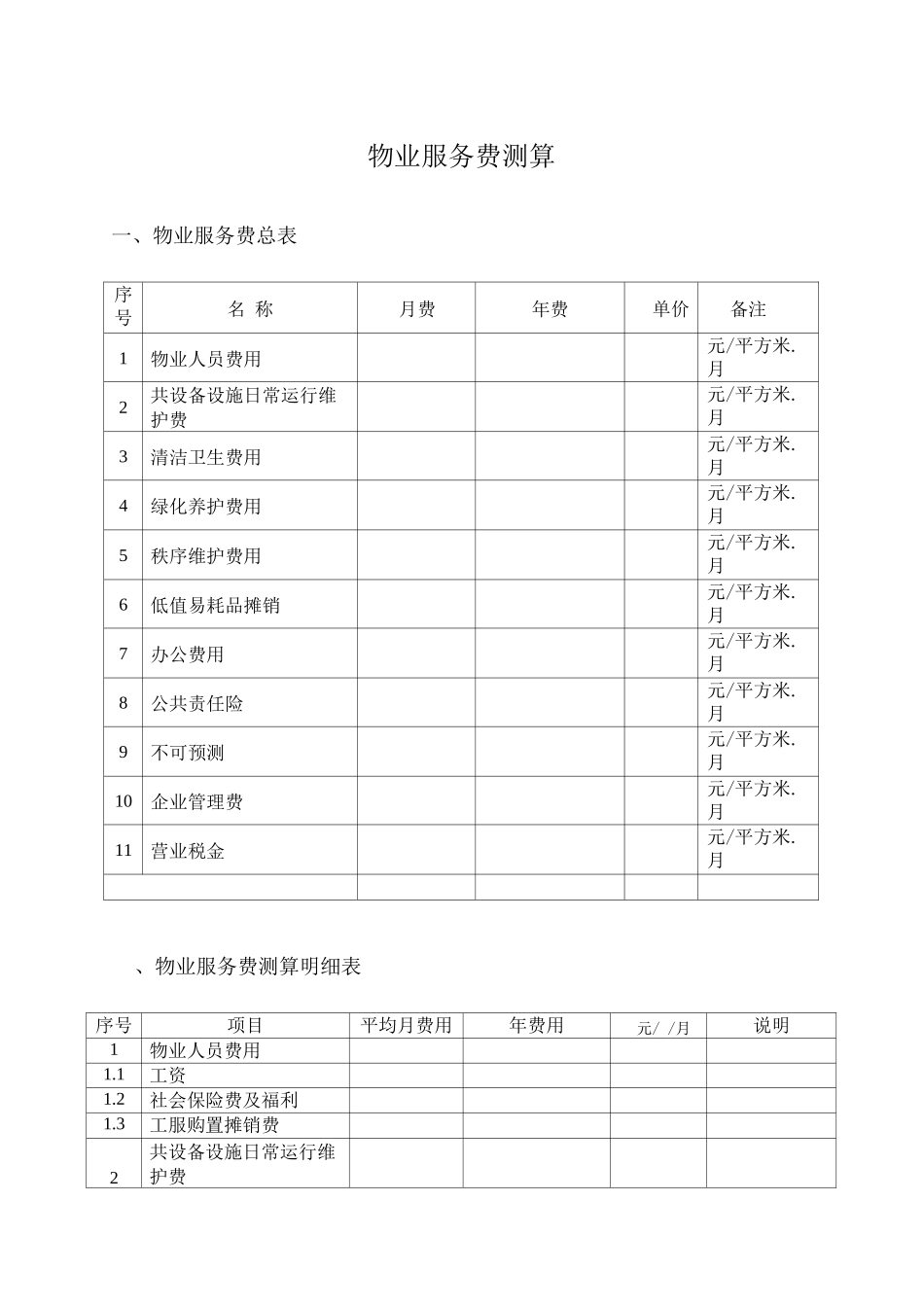 物业服务费测算_第1页