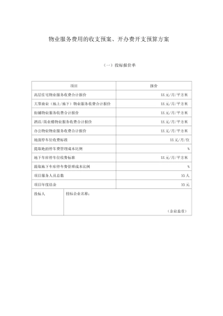 物业服务费用的收支预案、开办费开支预算方案