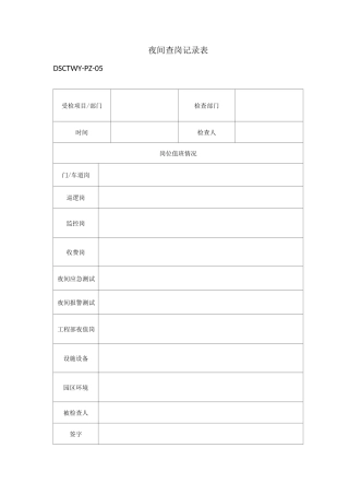 物业秩序夜间查岗记录表