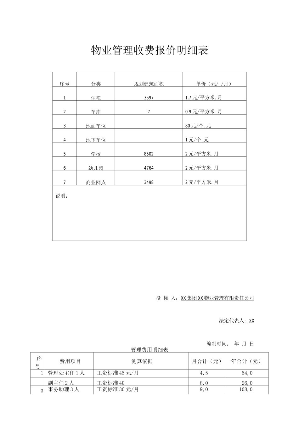 物业管理收费报价明细表_第1页