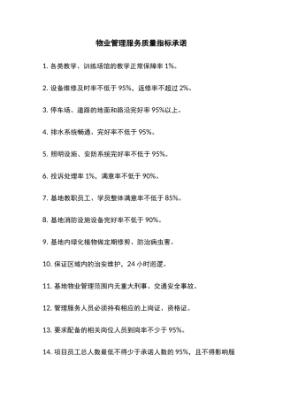 物业管理服务质量指标承诺