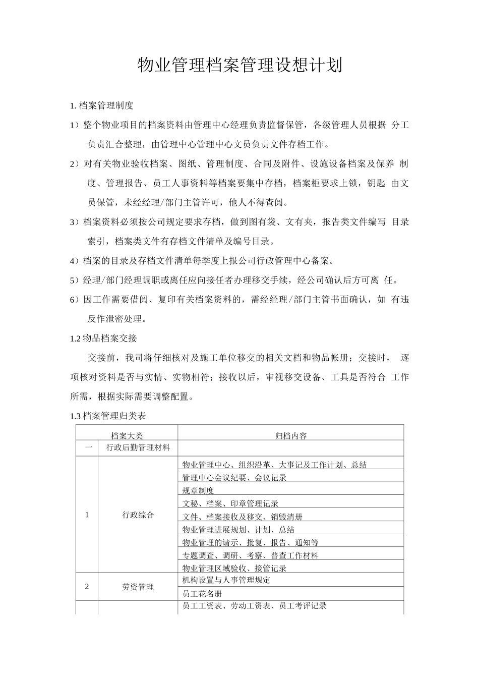 物业管理档案管理设想计划_第1页