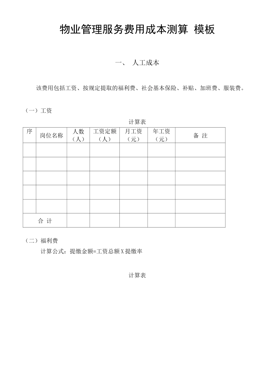 物业管理费用成本测算_第1页