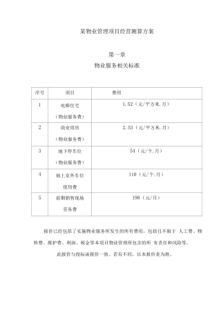 物业管理项目经营测算方案