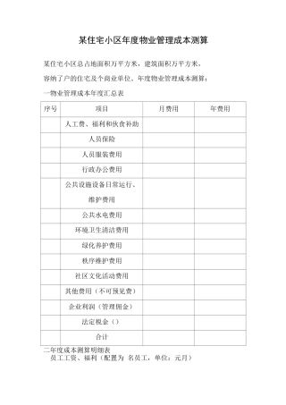 物业管理项目度成本测算