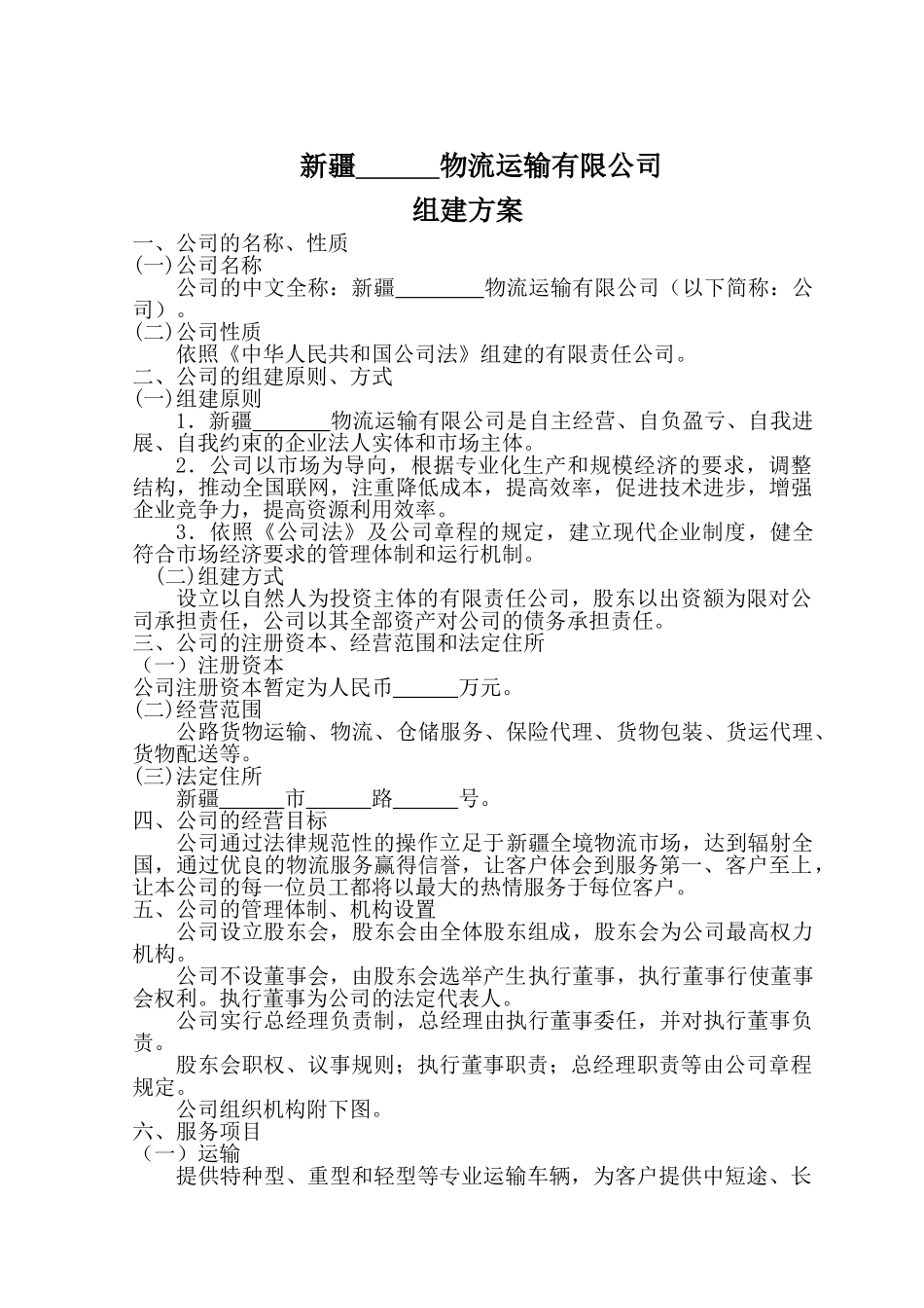 物流公司组建方案_第1页