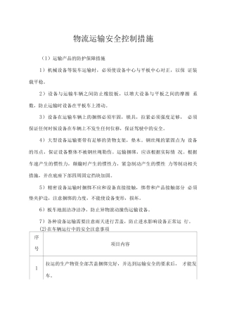 物流运输安全控制措施