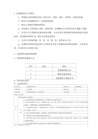物资设备部门职责及岗位职责