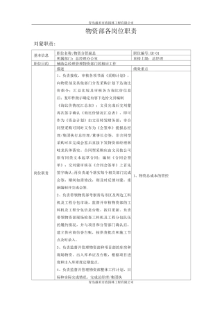 物资部人员岗位职责