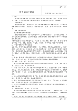 物资部岗位职责(总)