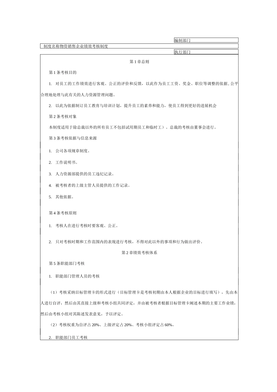 物资销售企业绩效考核制度设计方案_第2页