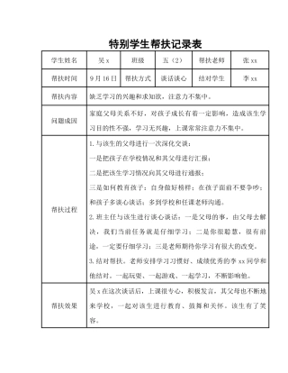 特殊学生帮扶记录表