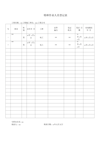 特种作业人员登记表