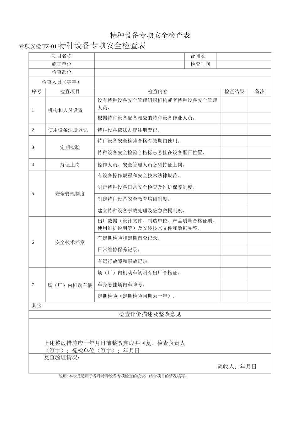 特种设备专项安全检查表_第1页