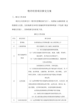 特许经营项目移交方案