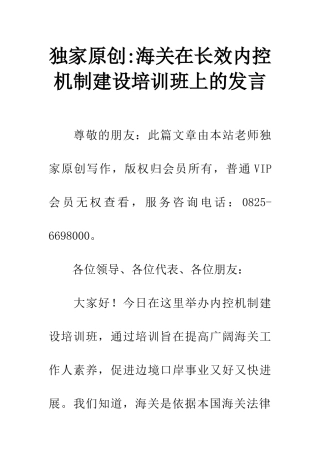 独家原创-海关在长效内控机制建设培训班上的发言