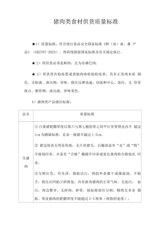 猪肉类食材供货质量标准