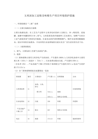 玉米深加工淀粉及味精生产项目环境保护措施