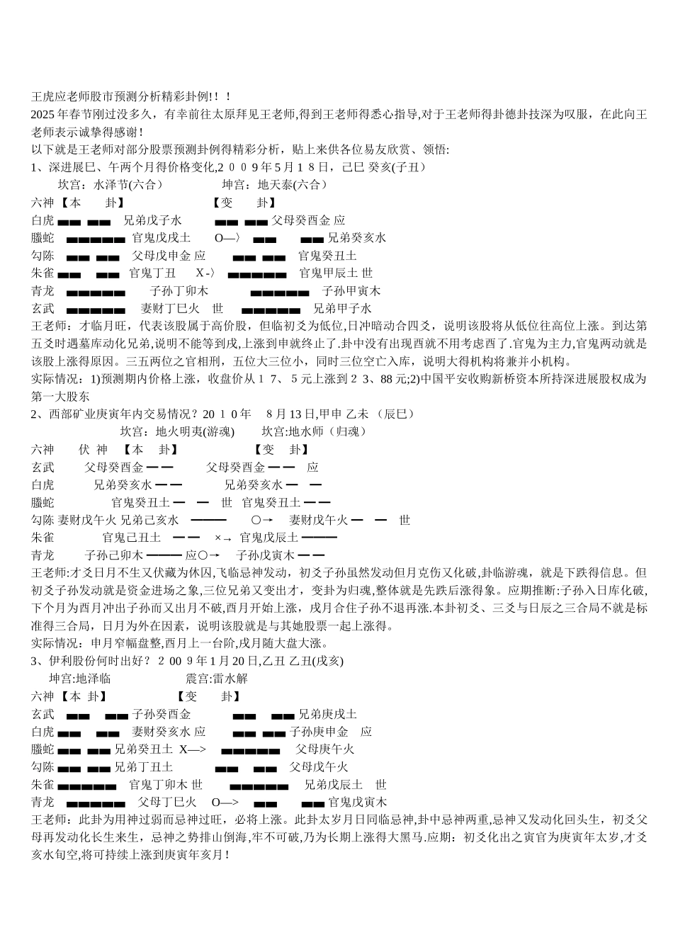 王虎应老师股市预测分析精彩卦例_第1页