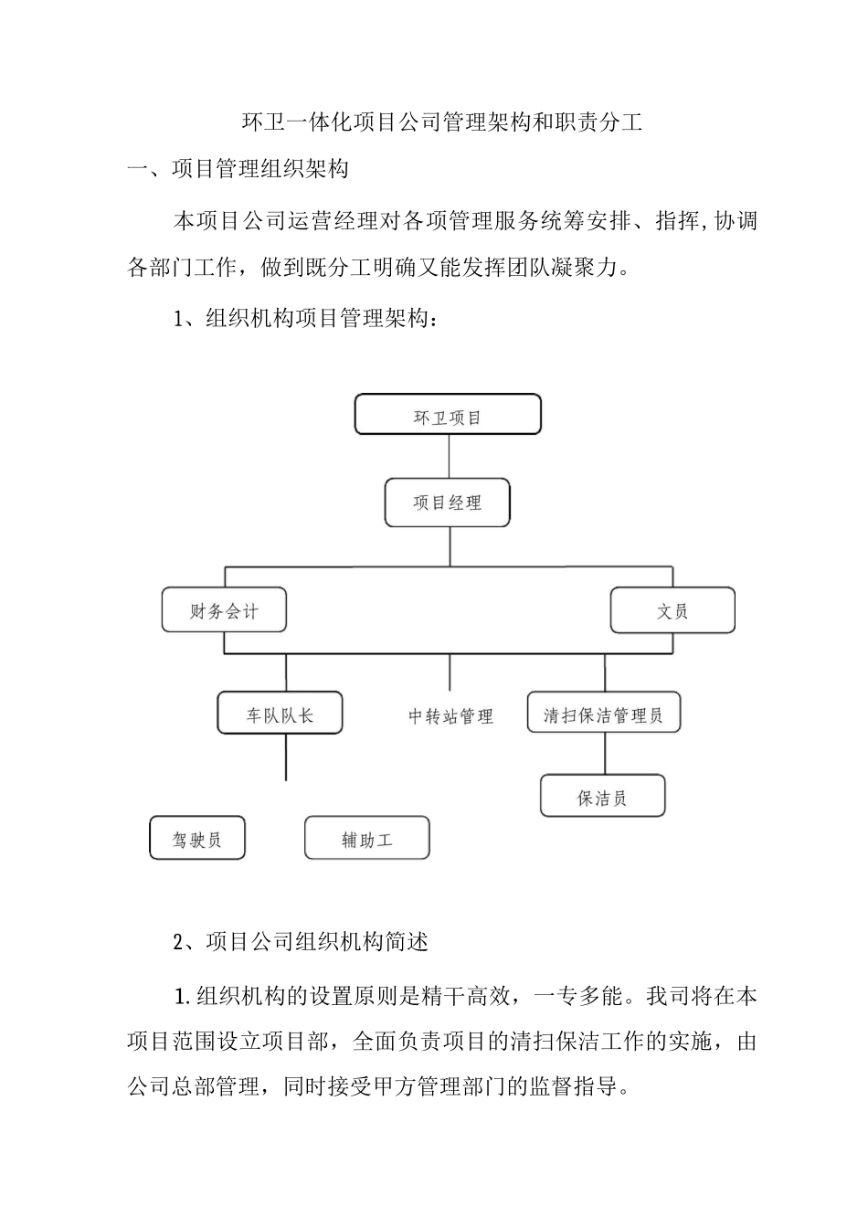 环卫一体化项目公司管理架构和职责分工_第1页