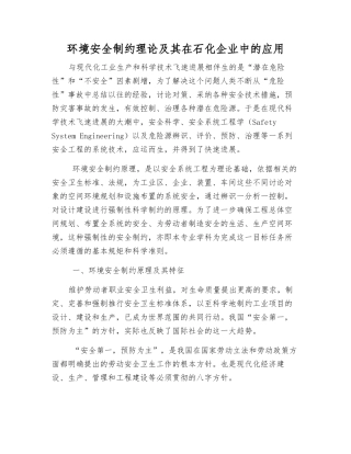 环境安全制约理论及其在石化企业中的应用
