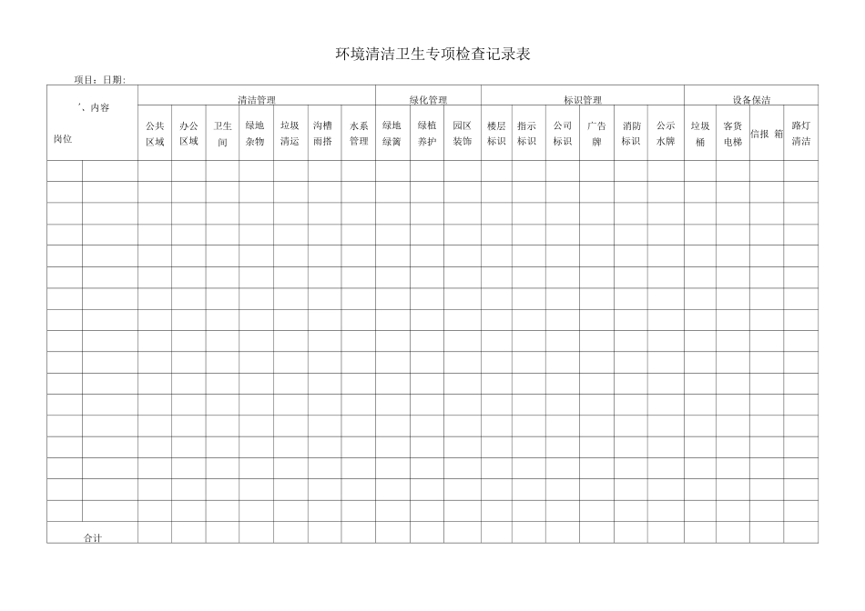 环境清洁卫生专项检查记录表_第1页