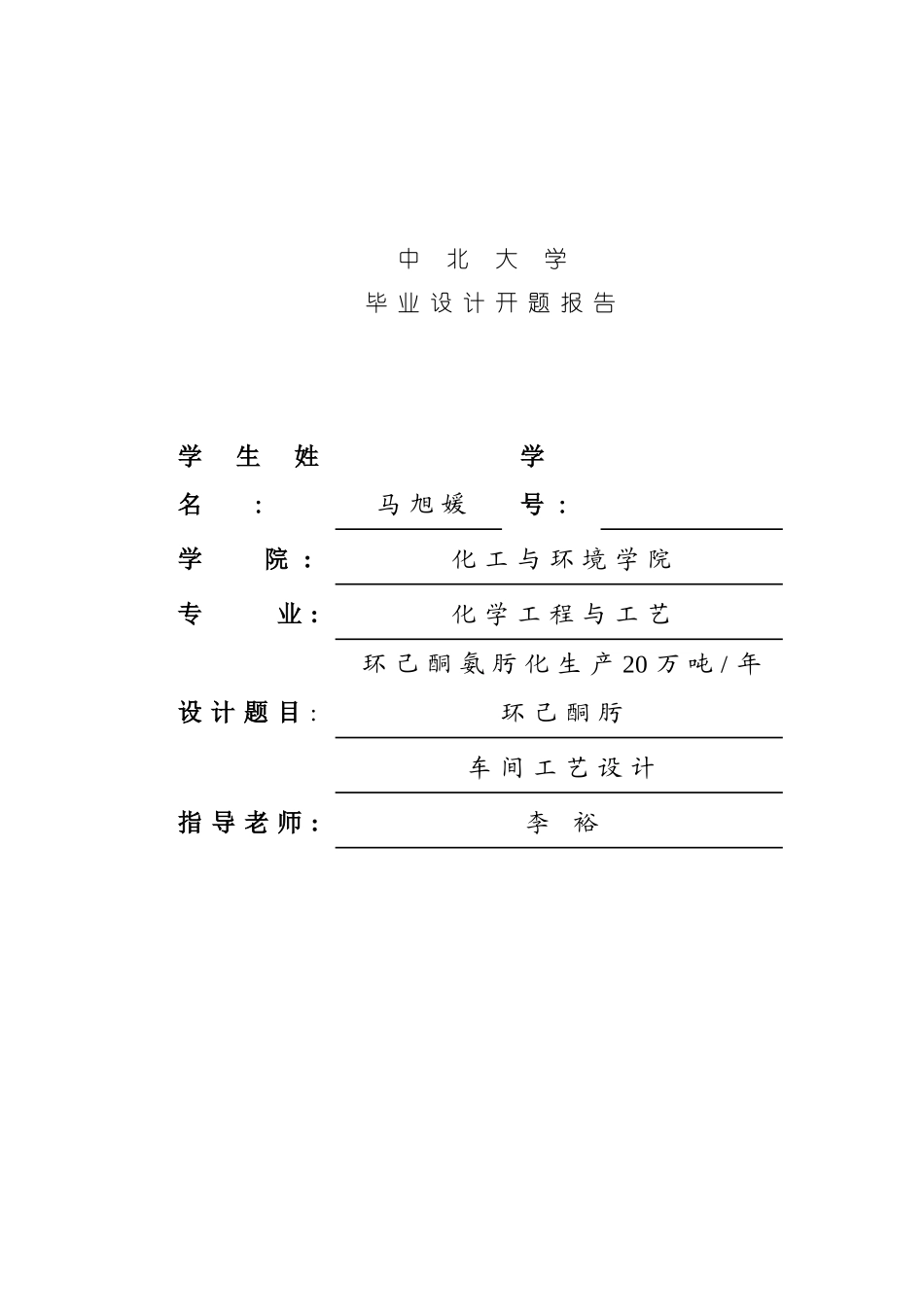 环己酮氨肟化生产20万吨年环己酮肟车间工艺设计样本_第1页